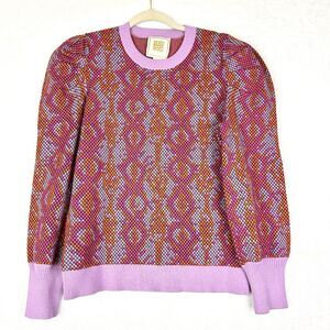 Emily McCarthy Julia Sweater Size Small Puff Shoulder Geometric Diamond EUC